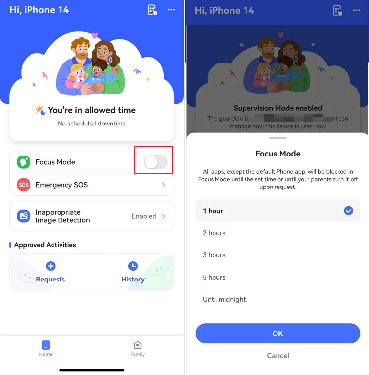 turn on Focus Mode in AirDroid Kids iOS