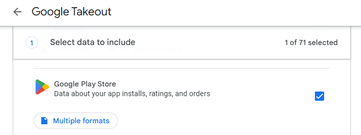Play Store in Google Takeout