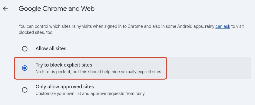 block explict sites on Chrome via Family Link