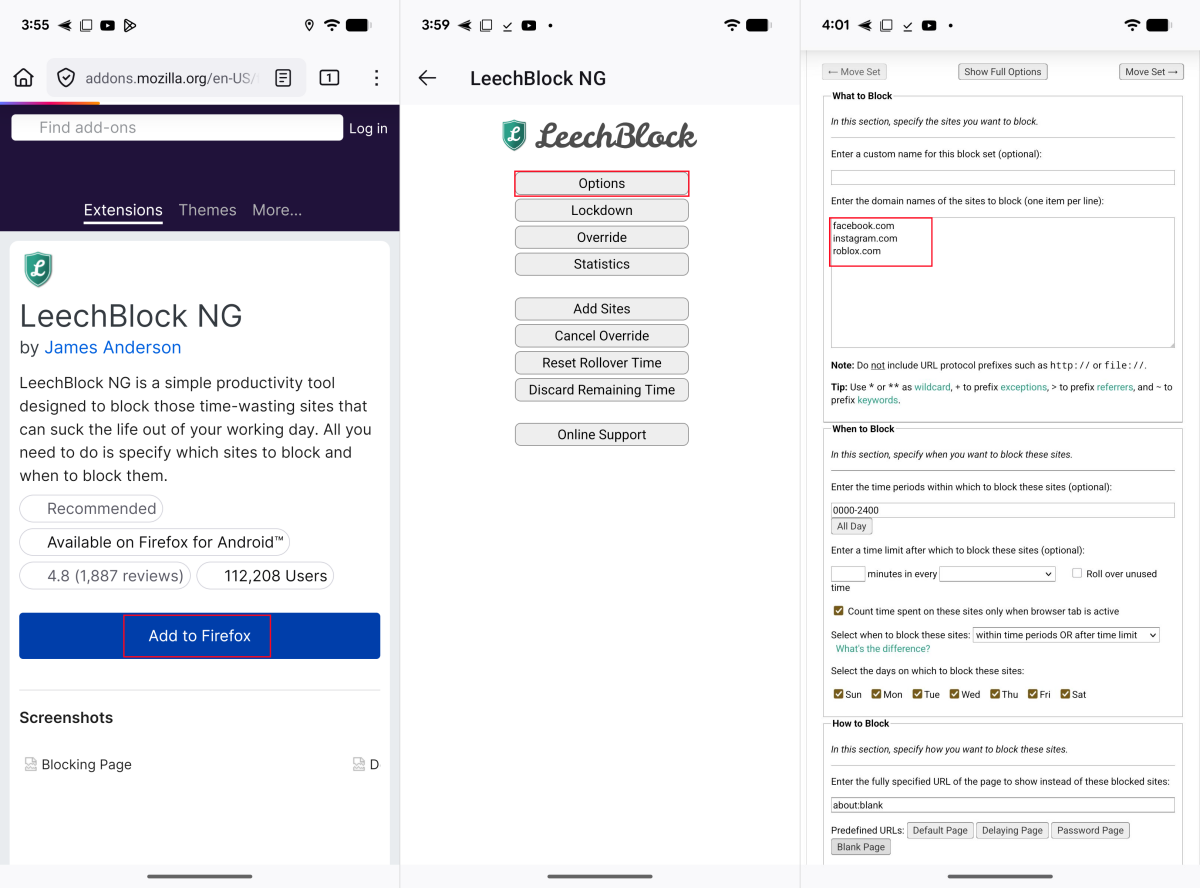 block websites on android with extension