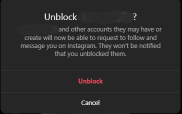 Click on Unblock on the dialog box to confirm the action