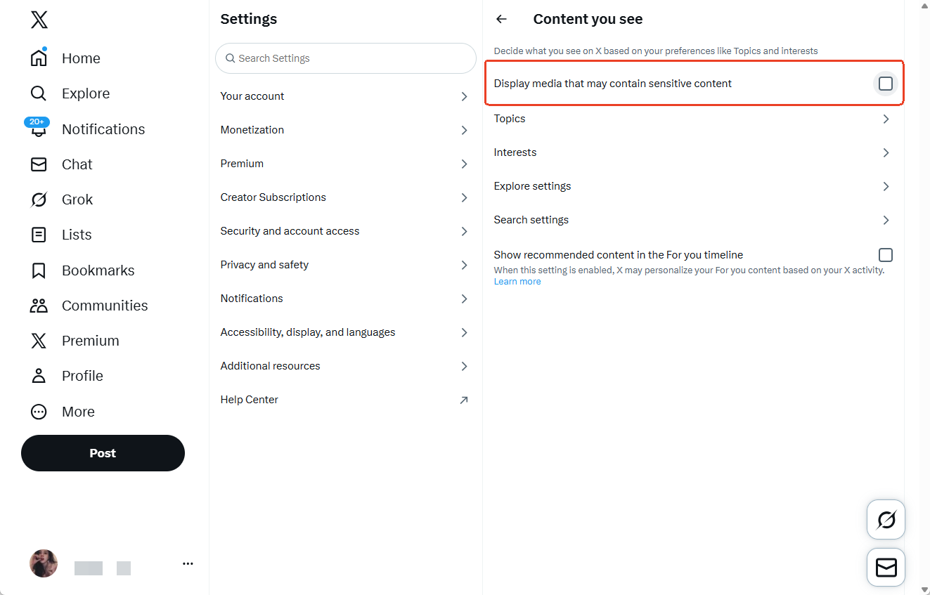 content you see settings