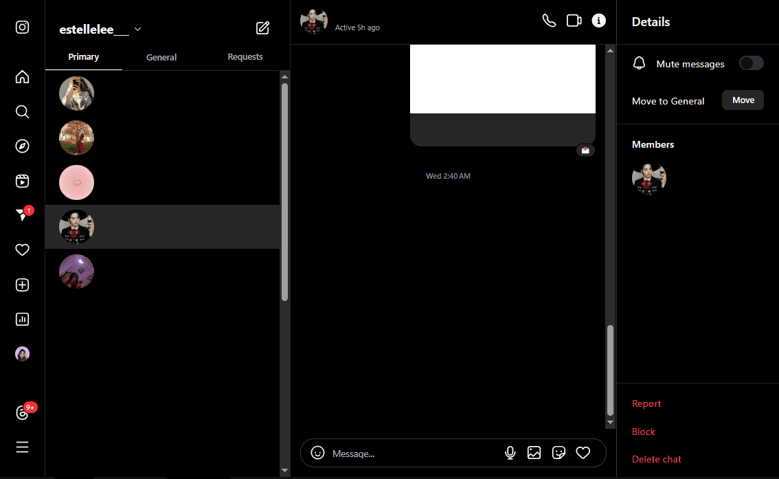 Going to messages and blocking a person on desktop browser