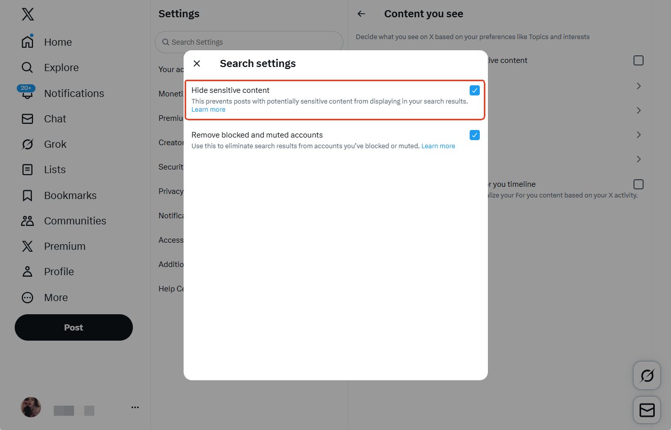 hide sensitive content on X