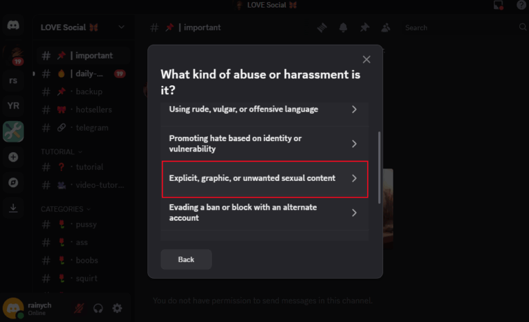 report Discord porn content