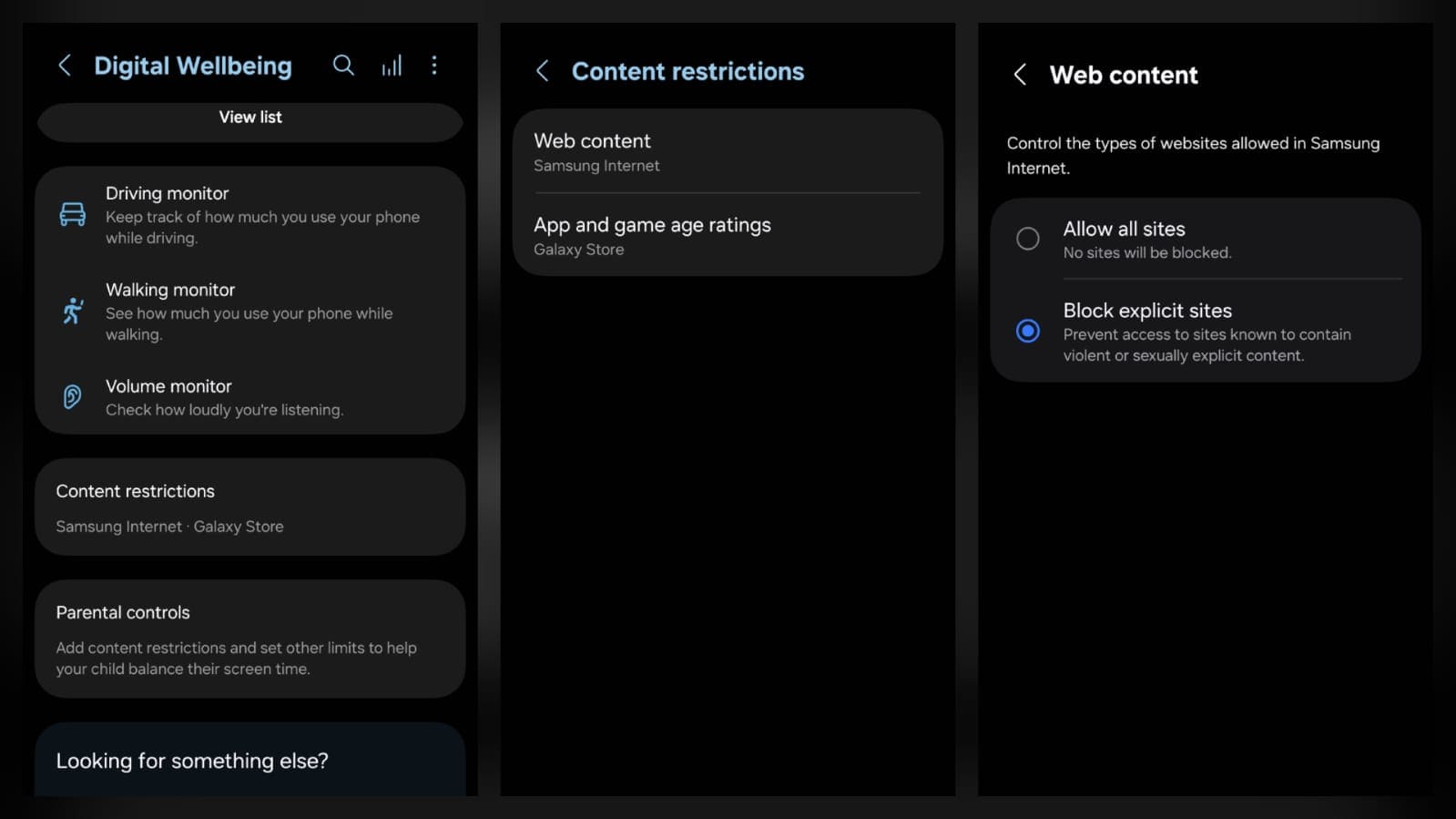 set up content restrictions on Samsung Internet Browser