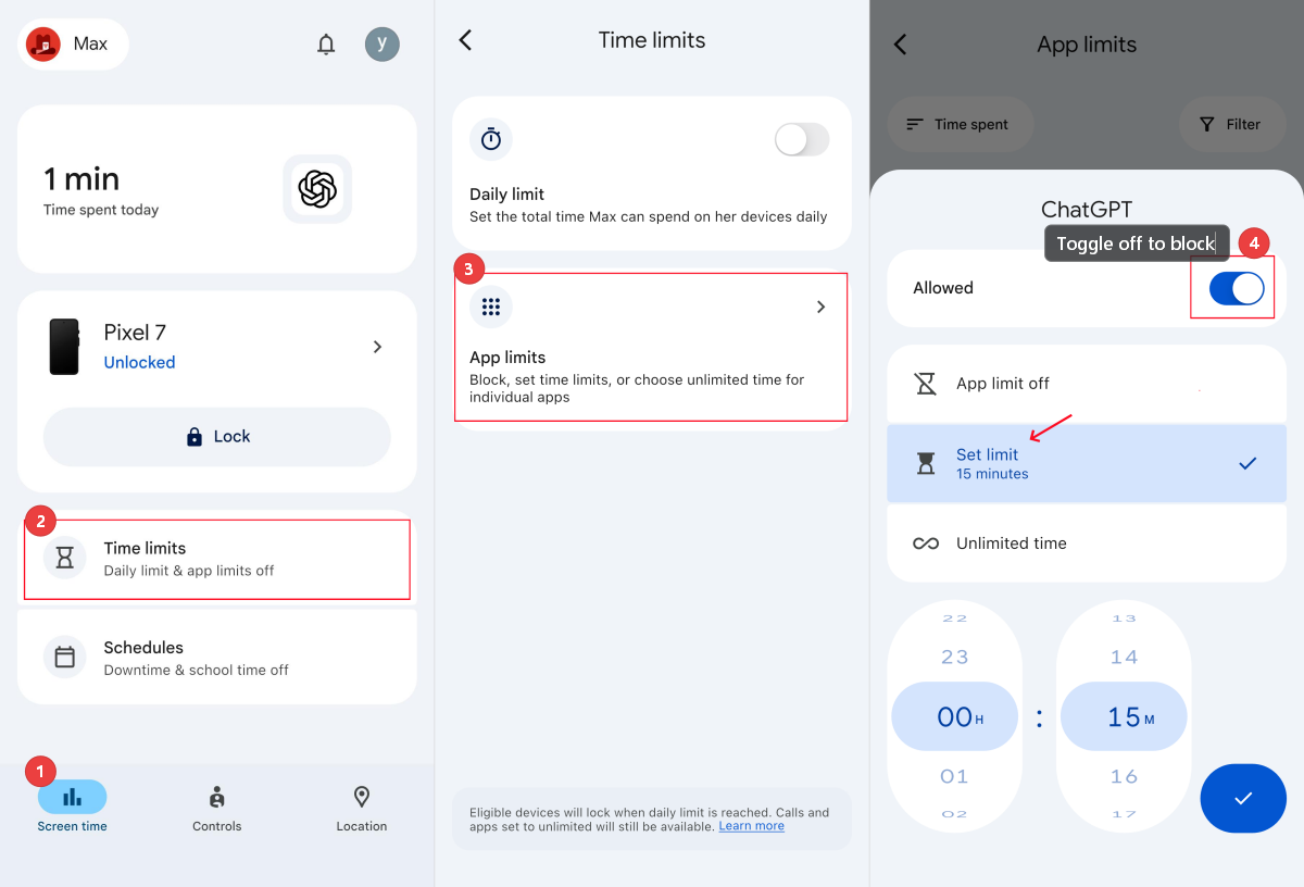 use Family Link to block AI apps