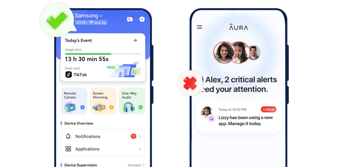 AirDroid vs Aura Parental control