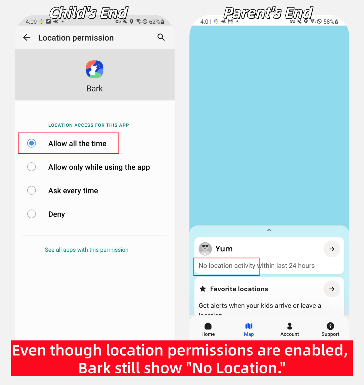 test result of Bark location tracking