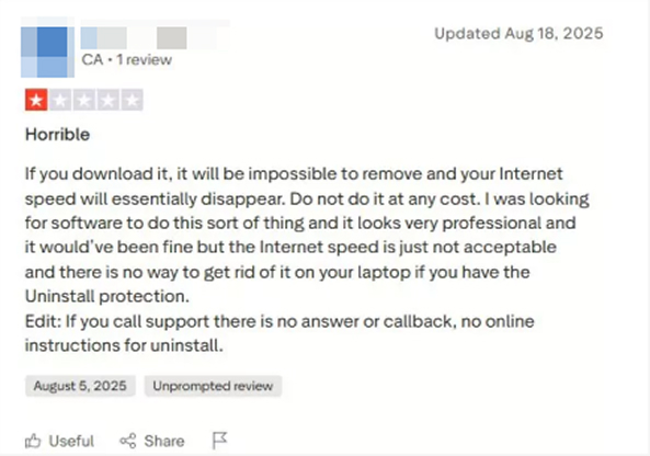 Avaliação negativa do Canopy no Trustpilot 02
