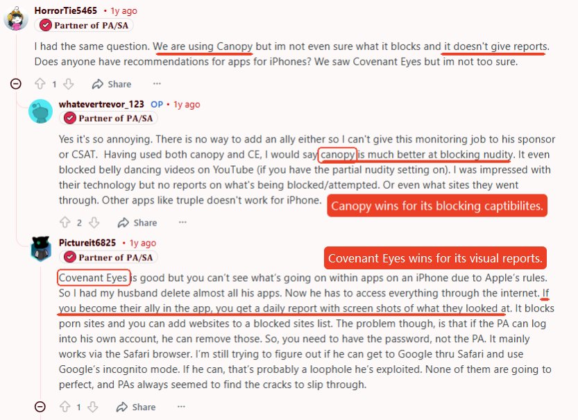 Covenant Eyes vs Canopy on Reddit