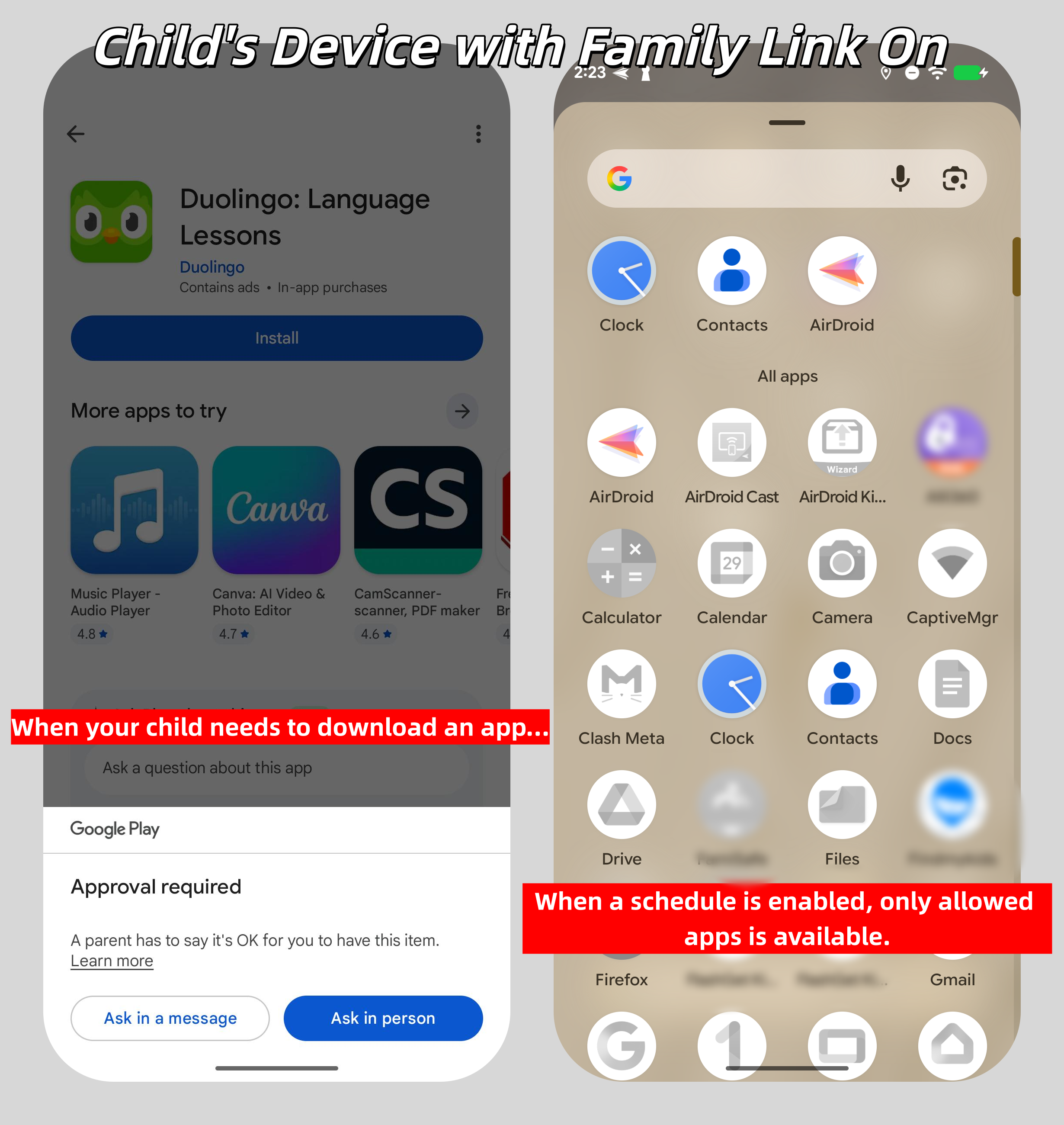 Family Link app controls