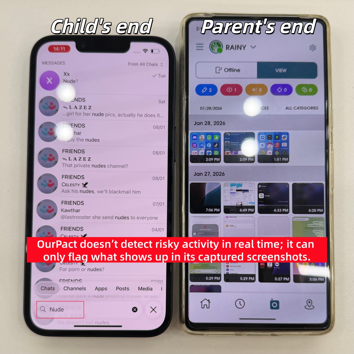 test result of OurPact content monitor