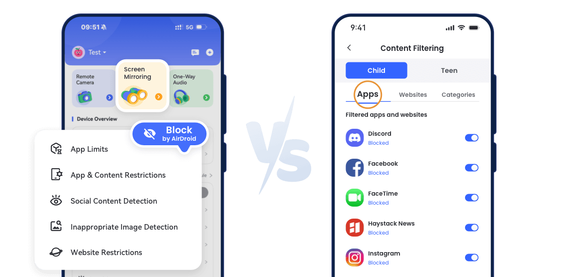 AirDroid vs Aura Parental control