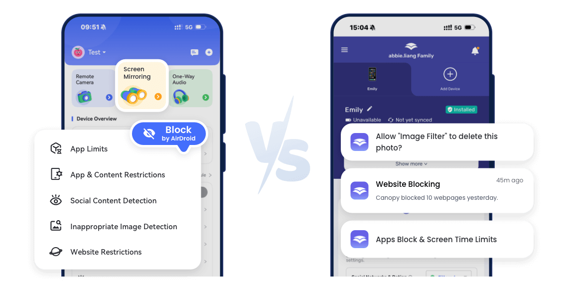 AirDroid vs Canopy Parental control