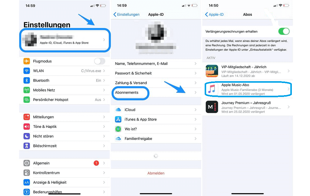 Abo kündigen auf iPhone Einstellungen