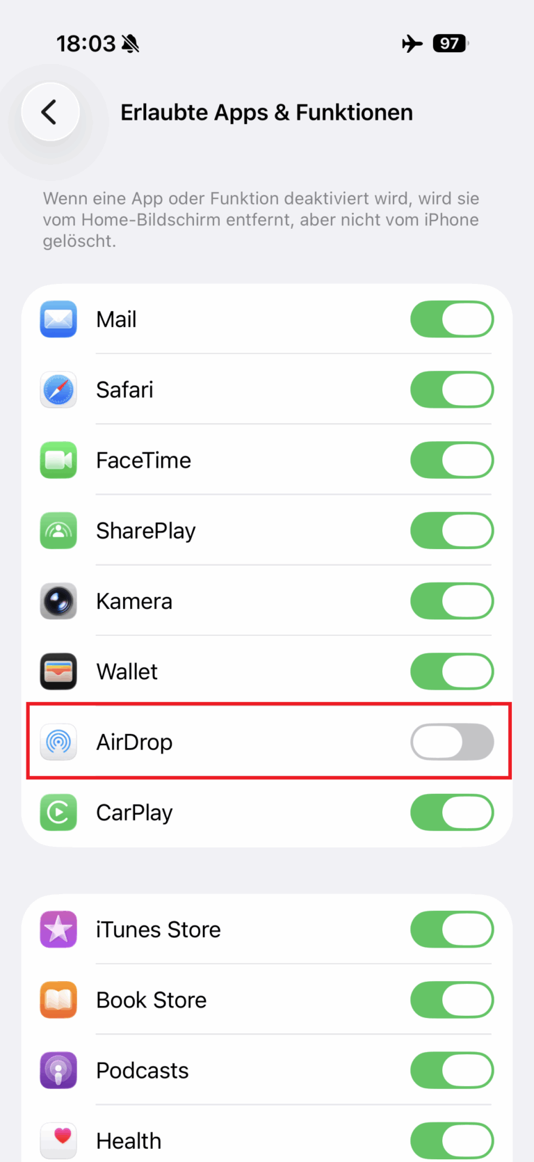 AirDrop deaktivieren