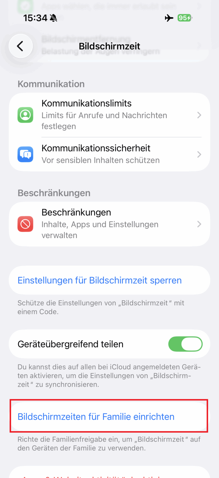 Bildschirmzeiten für Familie einrichten