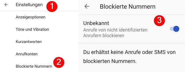 Blockierte Nummern
