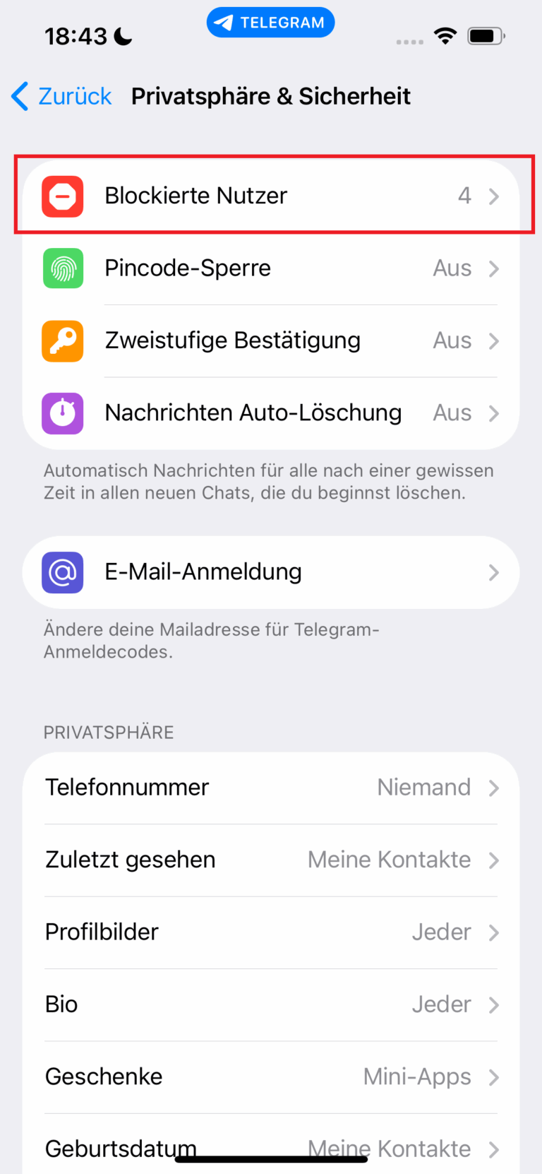Blockierte Nutzer einsehen