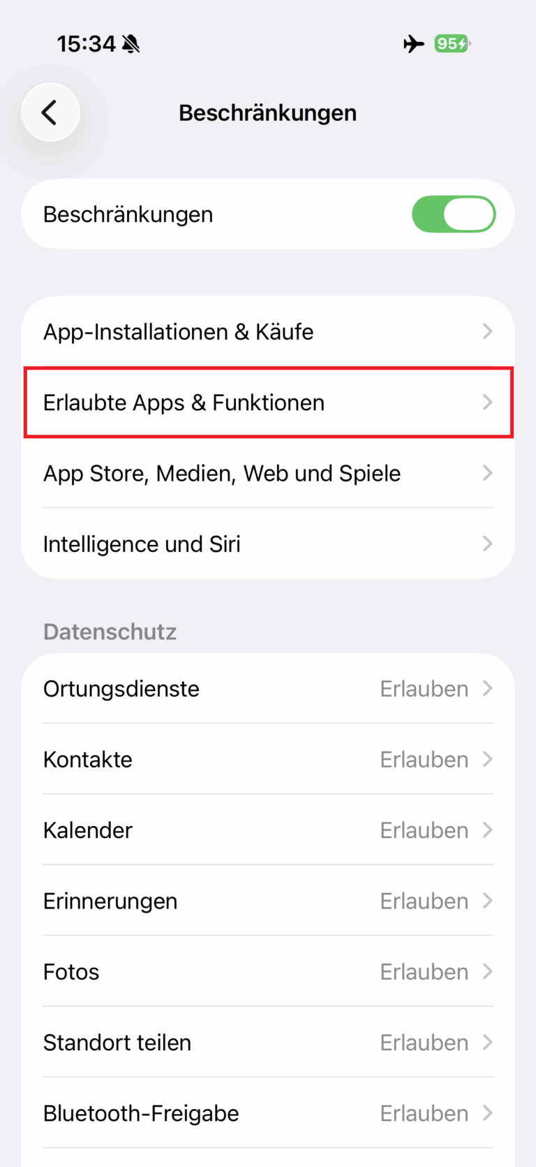 Erlaubte Apps Funktionen