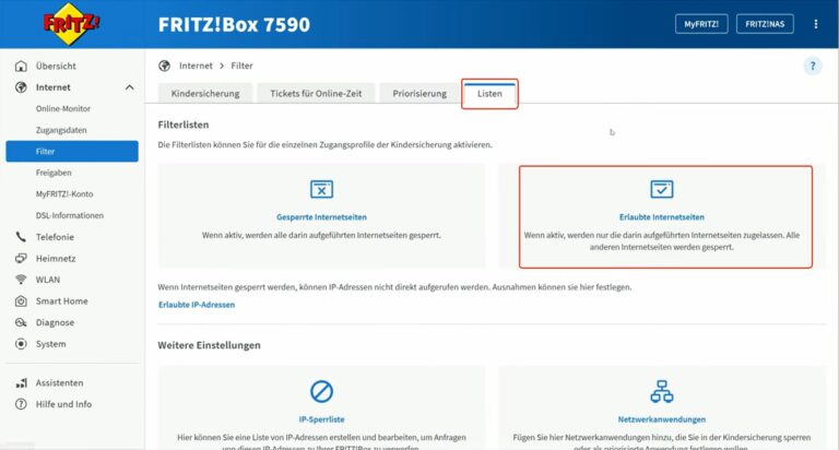 Erlaubte Internetseiten