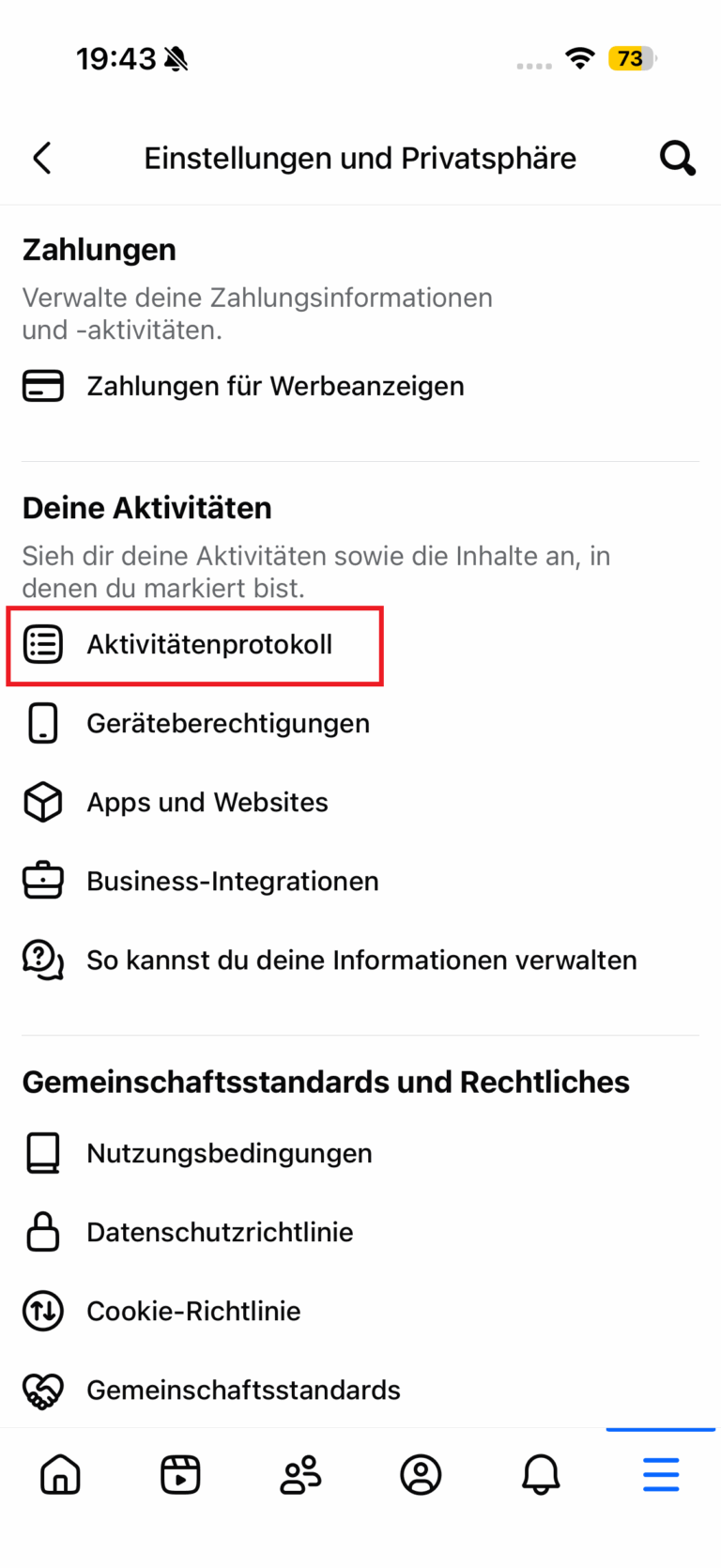 Facebook Aktivitatenprotokoll finden