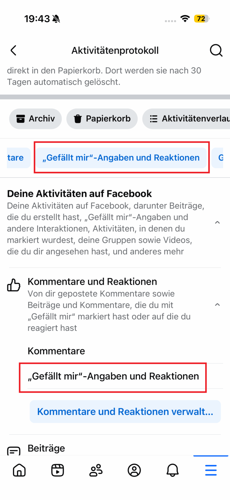 Facebook Gefallt mir Angaben und Reaktionen