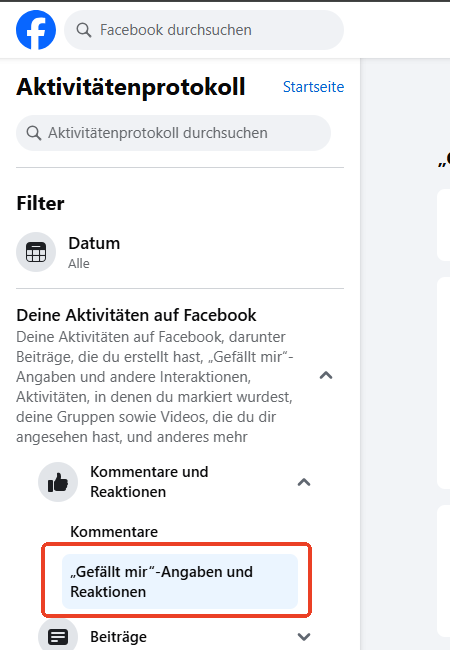 Gefällt mir-Angaben und Reaktionen auswählen