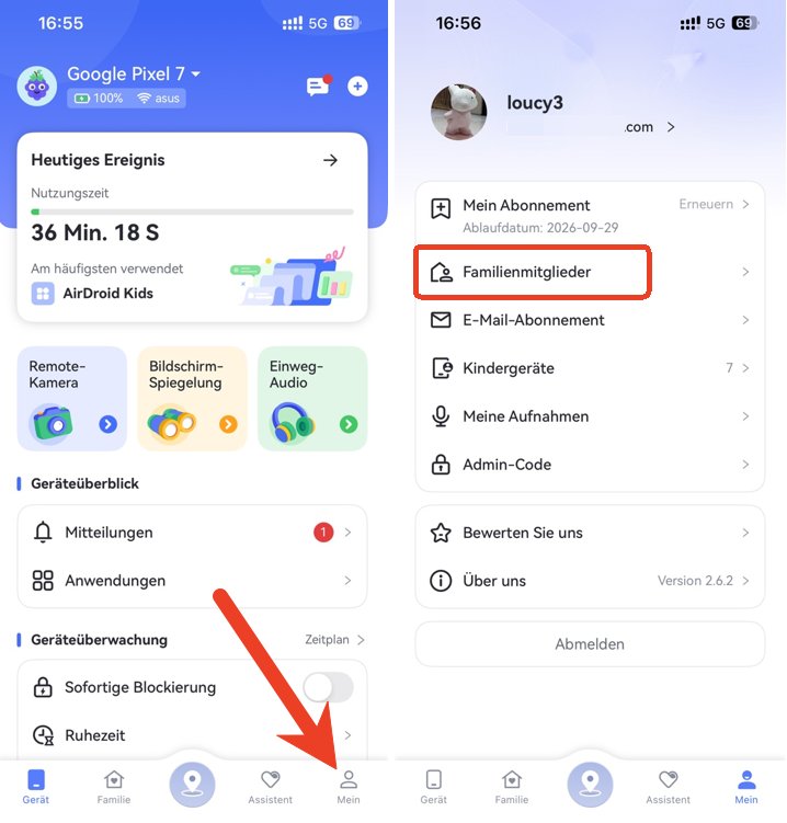 Familienmitglieder aus Mein auswählen Android