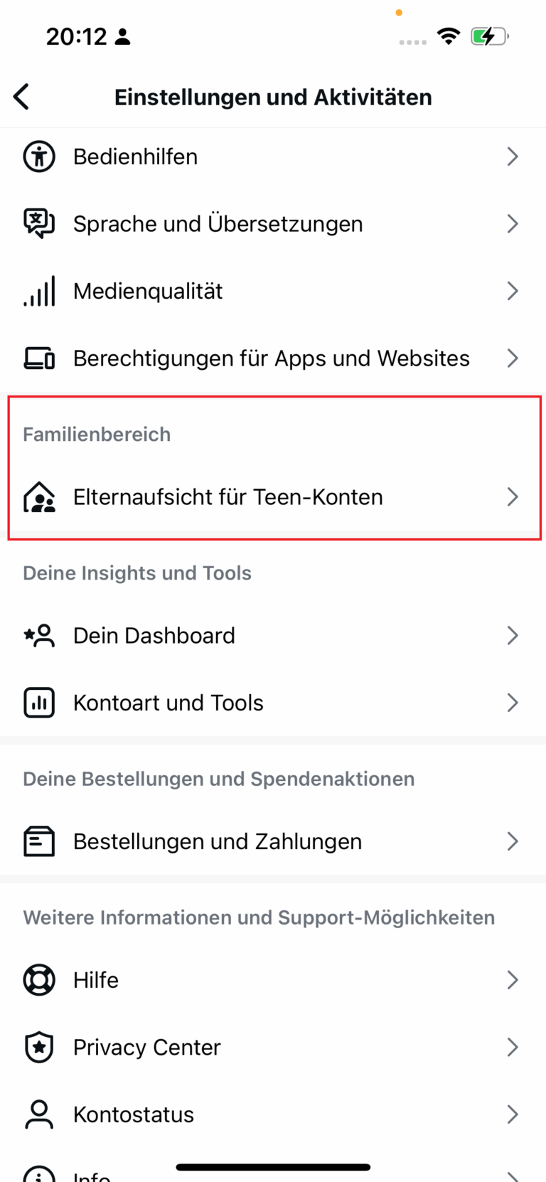 Instagram Eleternaufsicht für Teen Konten