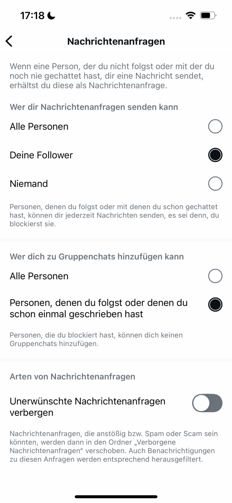 Instagram Nachrichtenanfragen