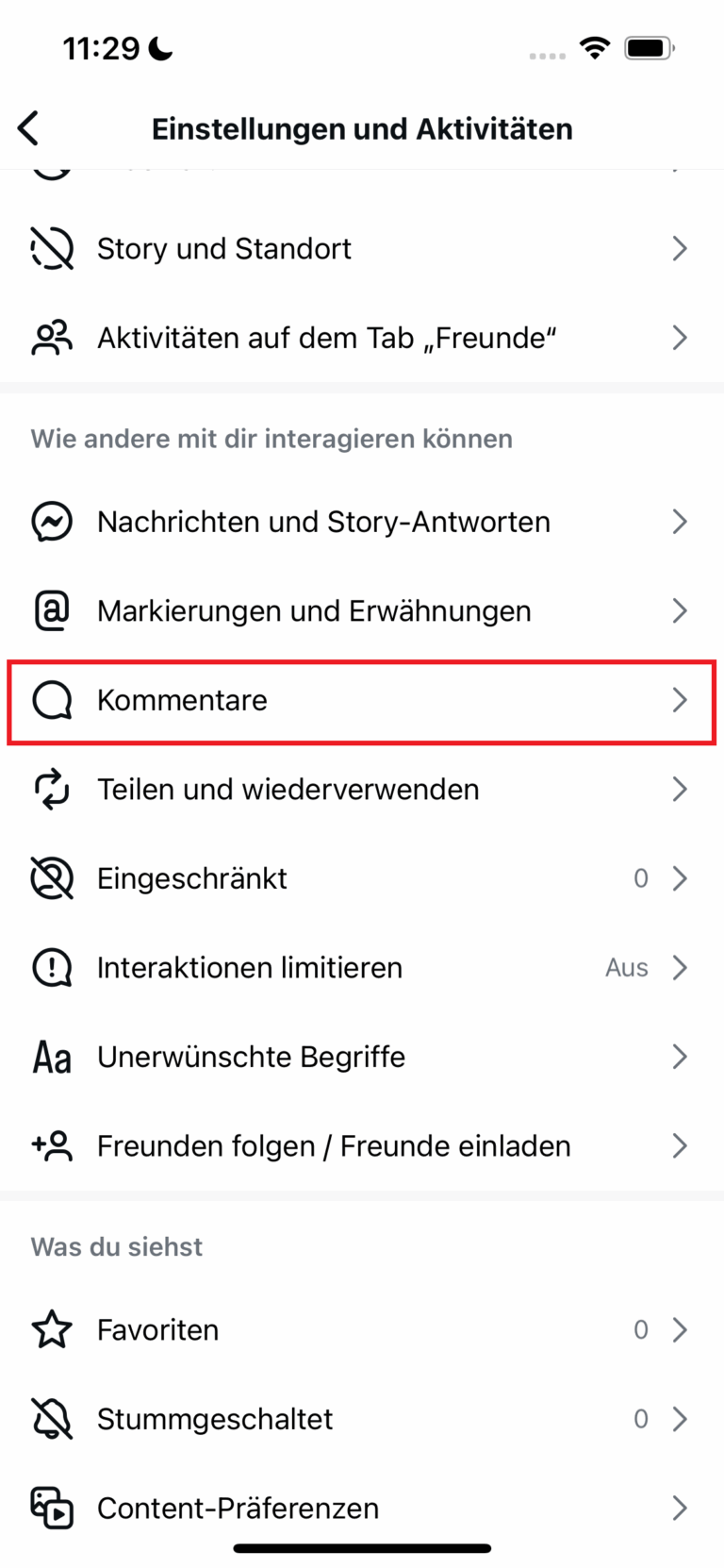 Kommentare auf Instagram