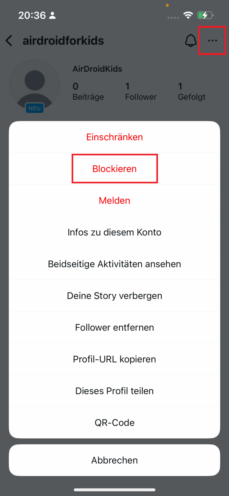 Kontakte auf Instagram blockieren