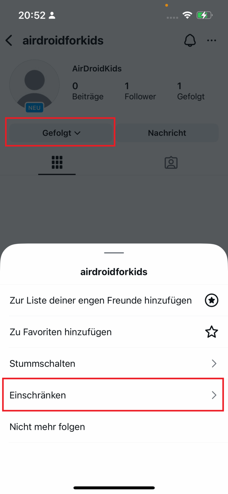 Kontakte einschranken