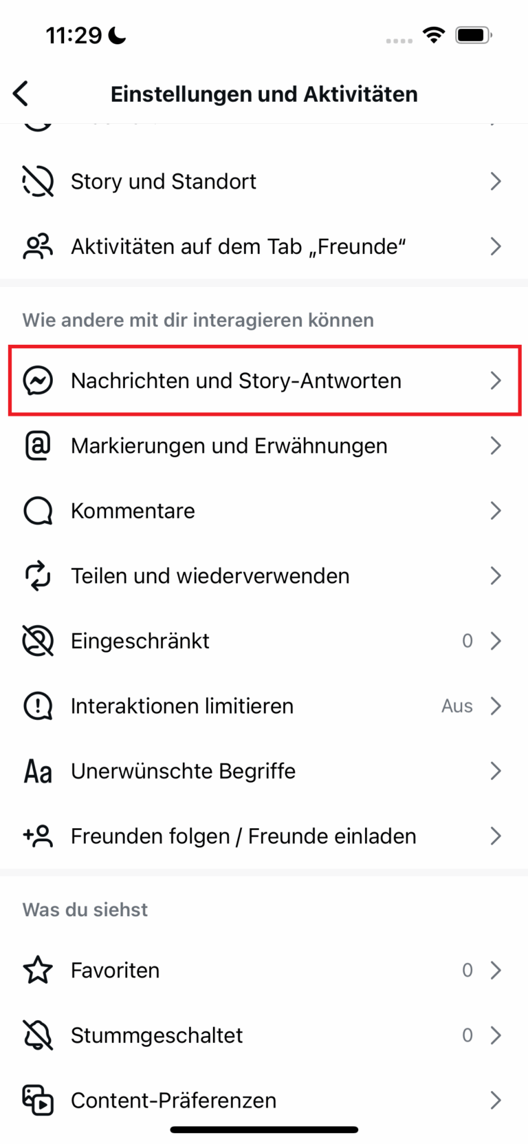 Nachrichten und Story Antworten
