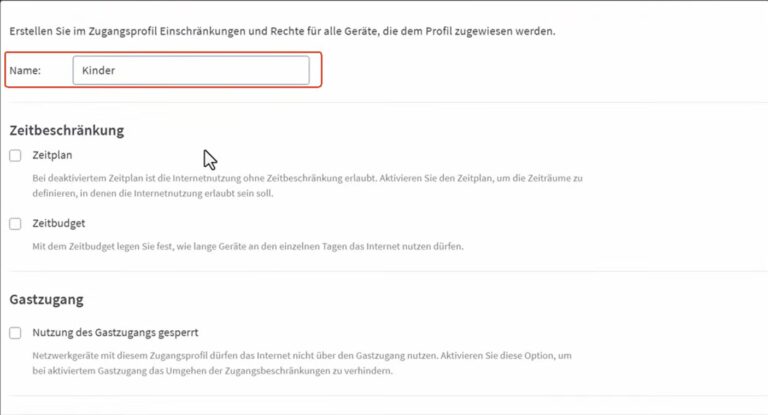 Geben Sie dem Profil einen eindeutigen Namen