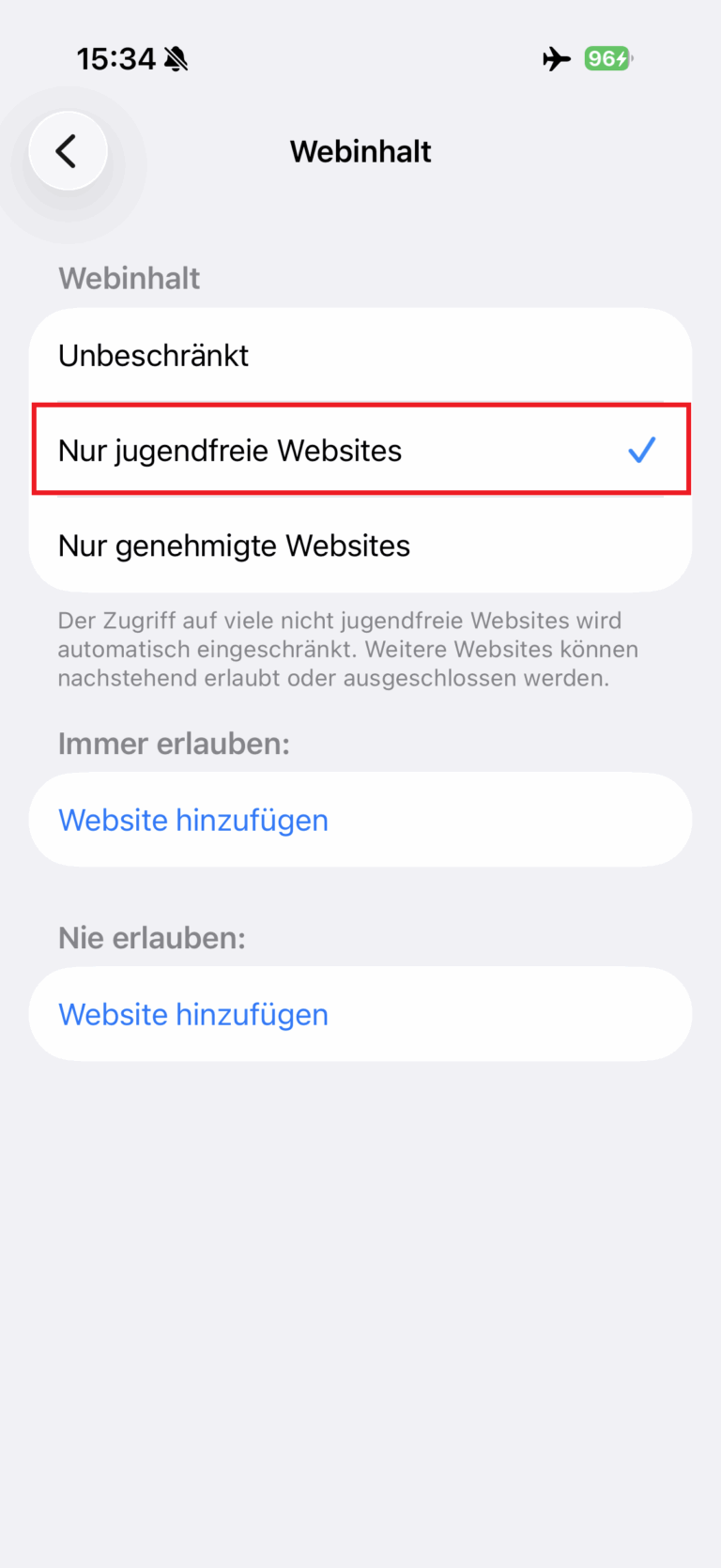 Nur jugendfreie Websites