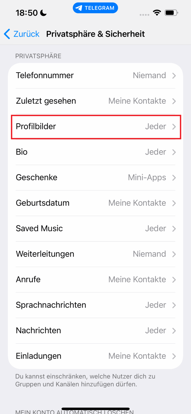 Profilbilder einschränken