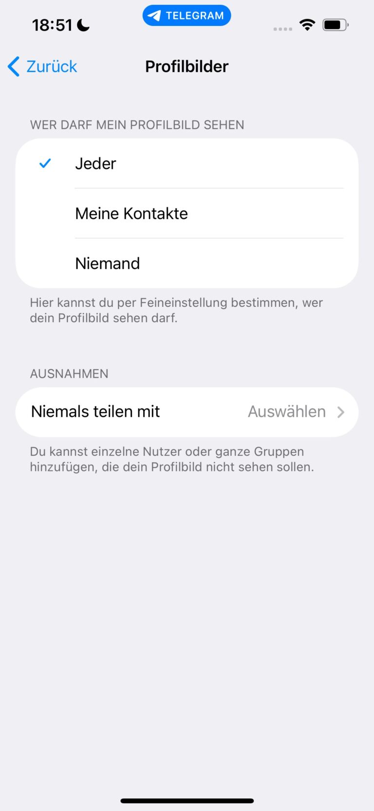Profilbilder einschränken