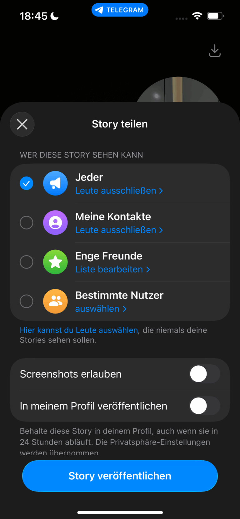 Story-Sharing einschränken