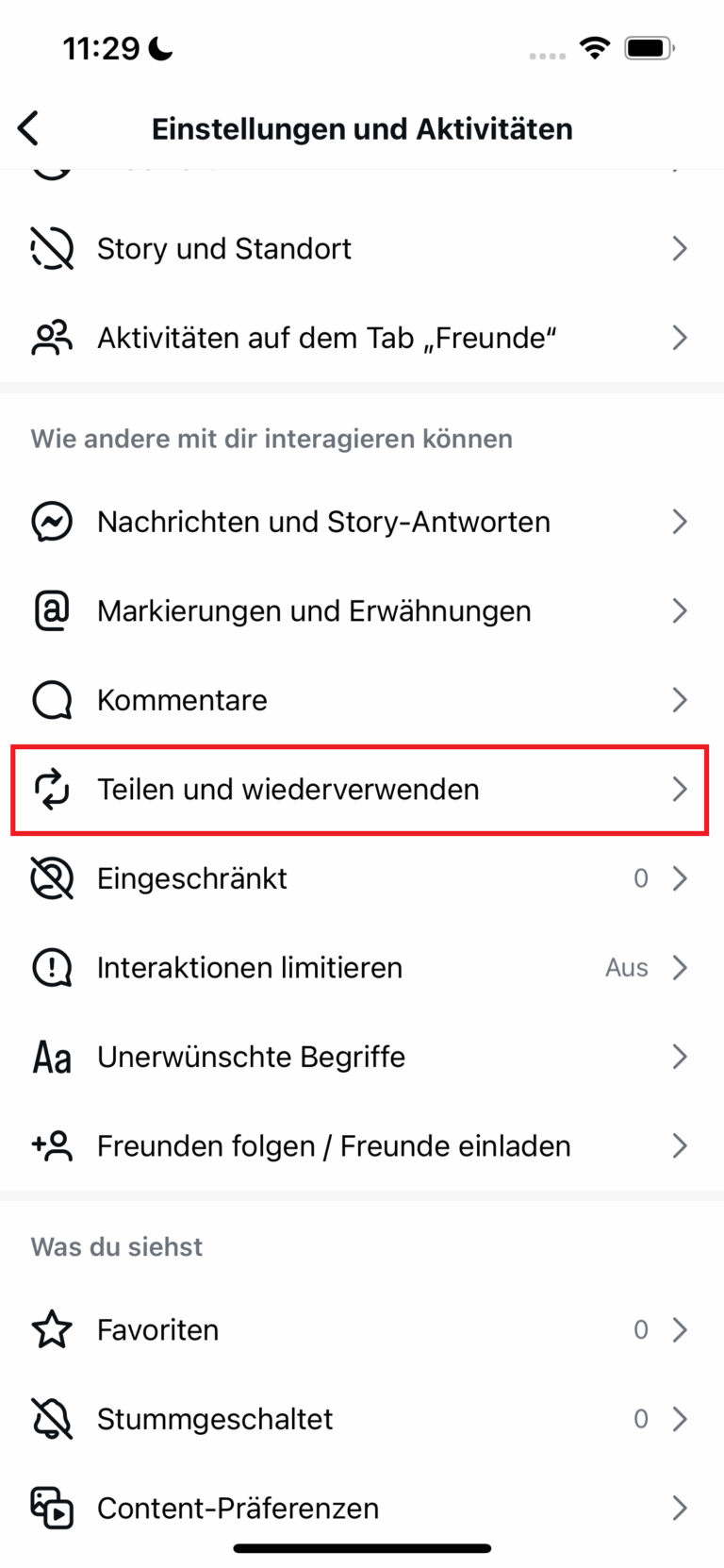 Teilen und Wiederverwenden auf Instagram