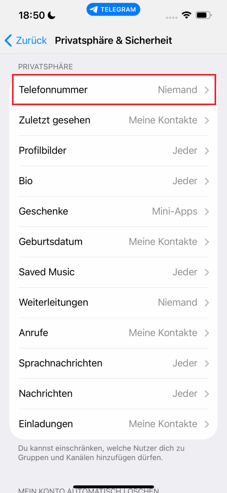 Telefonnummer schützen