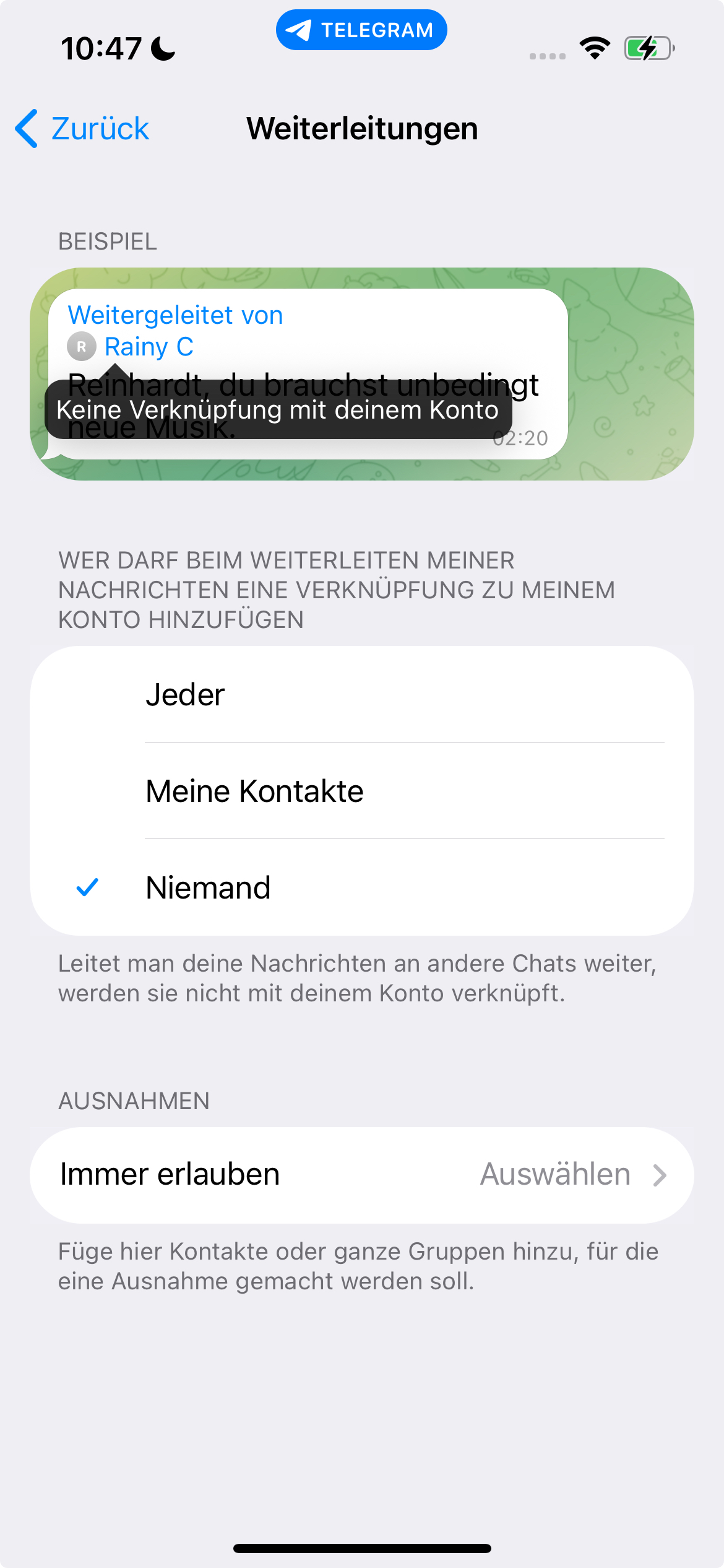 Weitergeleitete Nachrichten schützen