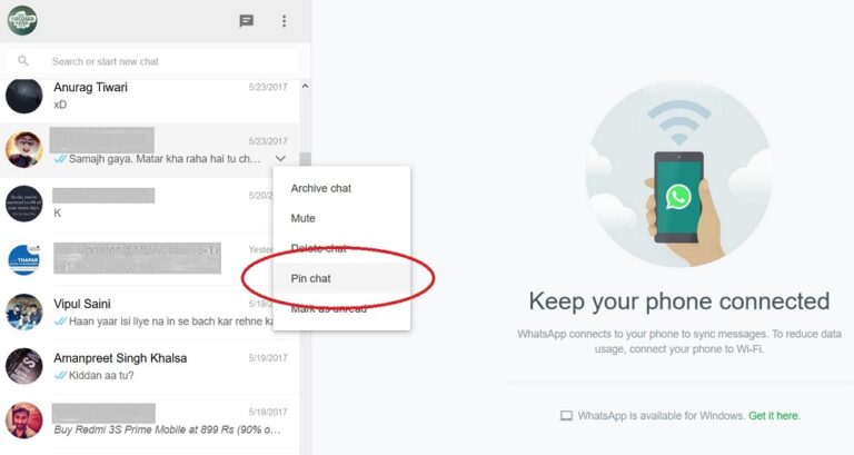 WhatsApp Chat auf Web anpinnen