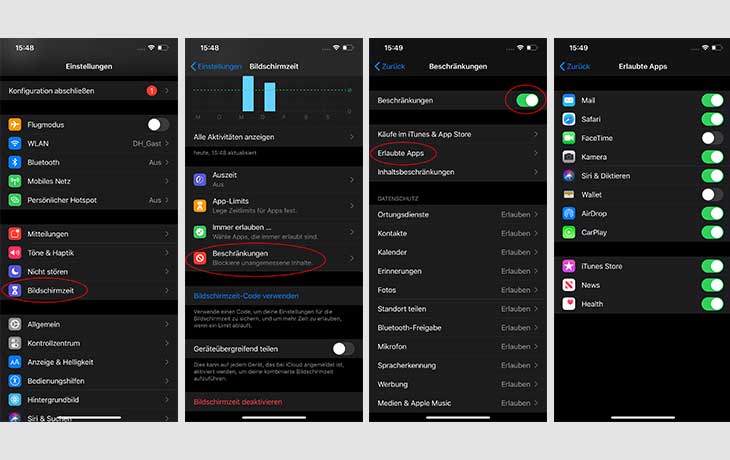 Apps über Bildschirmzeit ausblenden