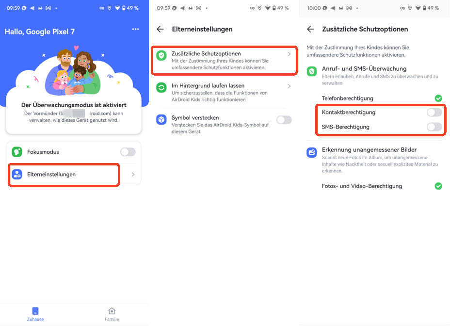 Berechtigungen für Anrufe und SMS in AirDroid Kids aktivieren