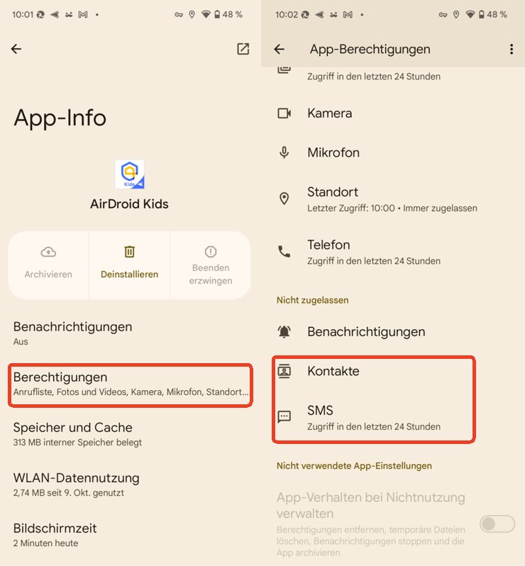 Berechtigungen für Anrufe und SMS in den Einstellungen aktivieren