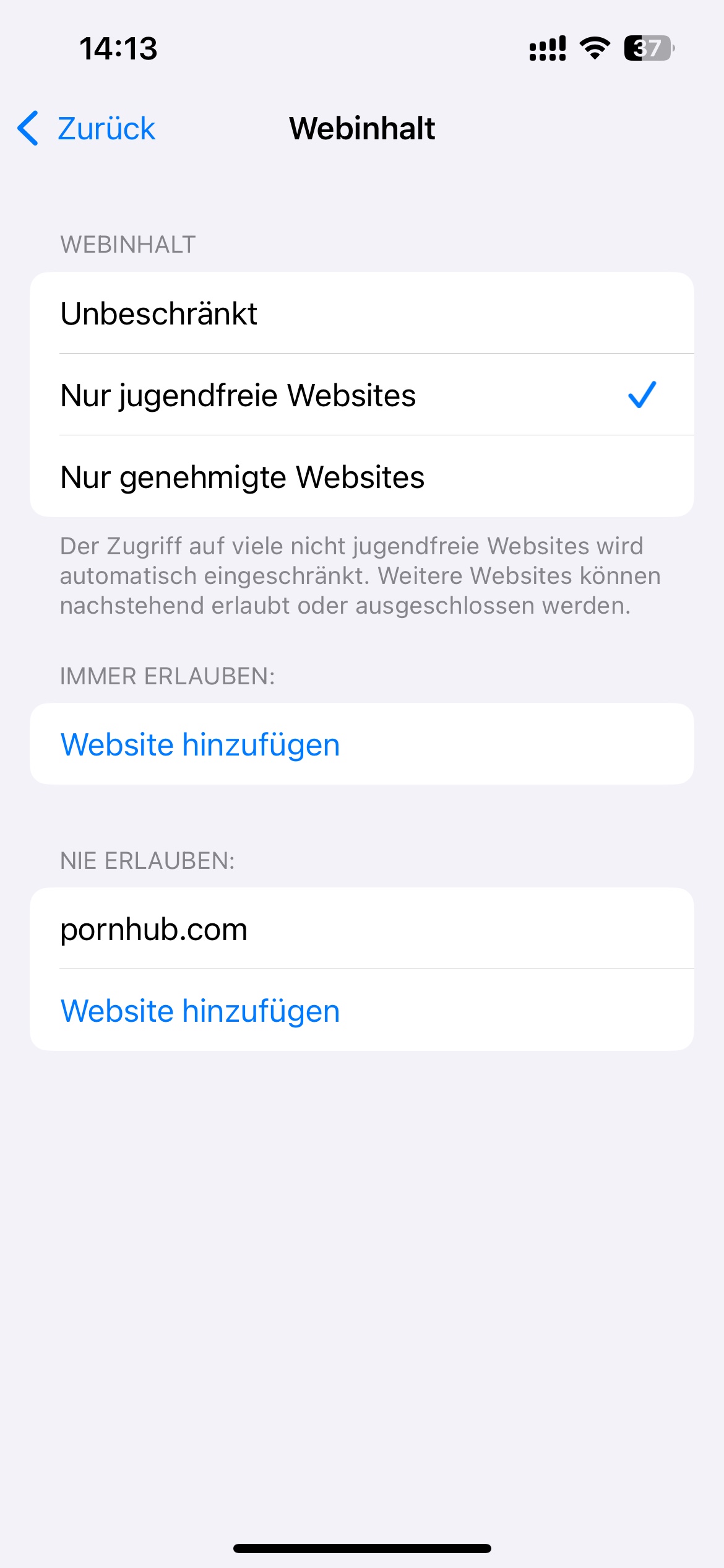 Nur jugendfreie Websites