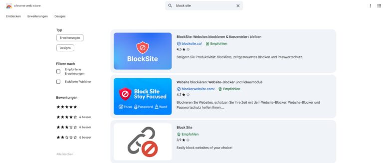 Suchen Sie nach BlockSite